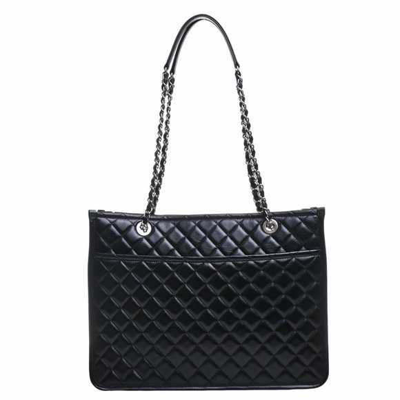 CHANEL Leather Matelasse Coco Mark Chain Tote Bag Black Ladies - Picture 2 of 10